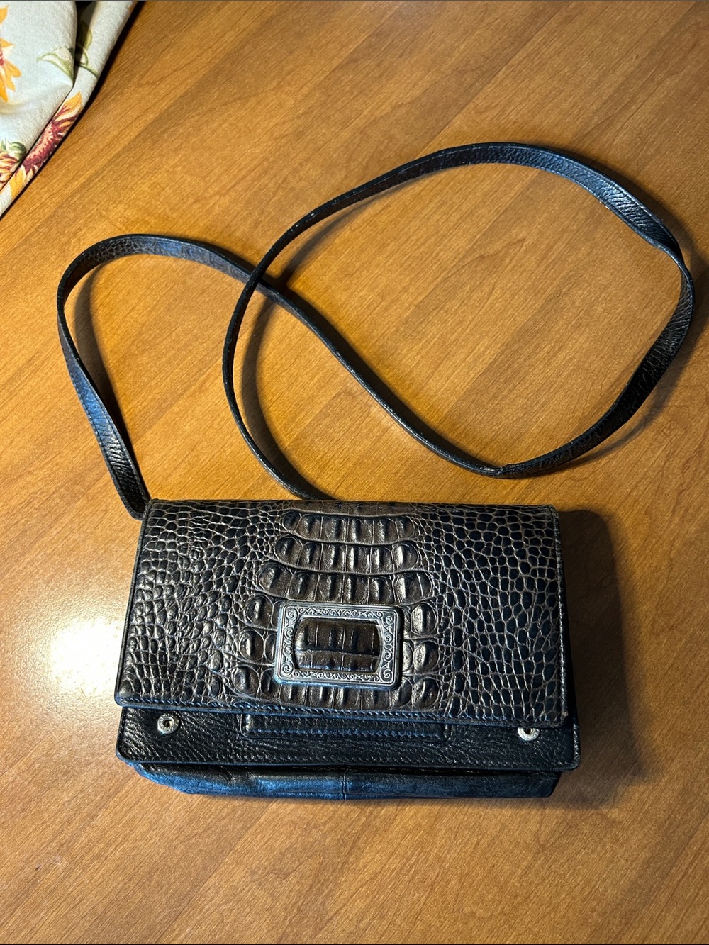 Brighton Black Croc-Embossed Crossbody Bag